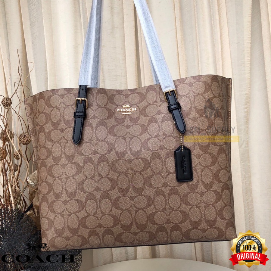 TAS TOTEBAG COACH MOLLIE IN SIGNATURE CANVAS KHAKI BLACK 1655