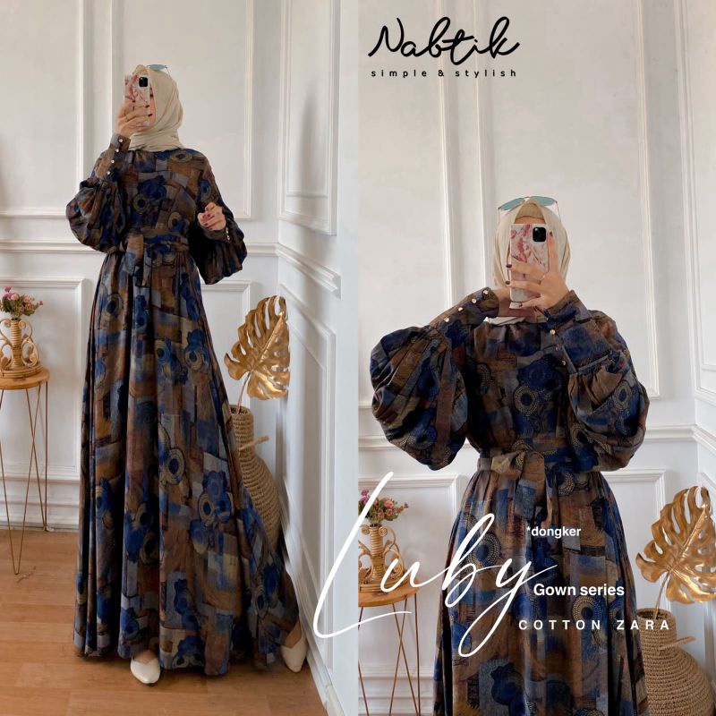 Gamis muslimah Luby Gown Series original by nabtik terbaru dan terlaris
