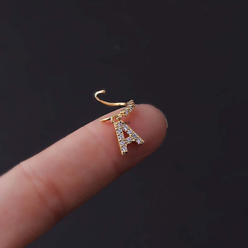 1pc Anting Bulat Gantung Hidung Wanita Bahan Tembaga Desain Tulisan No Lock Hias Zircon 8mm