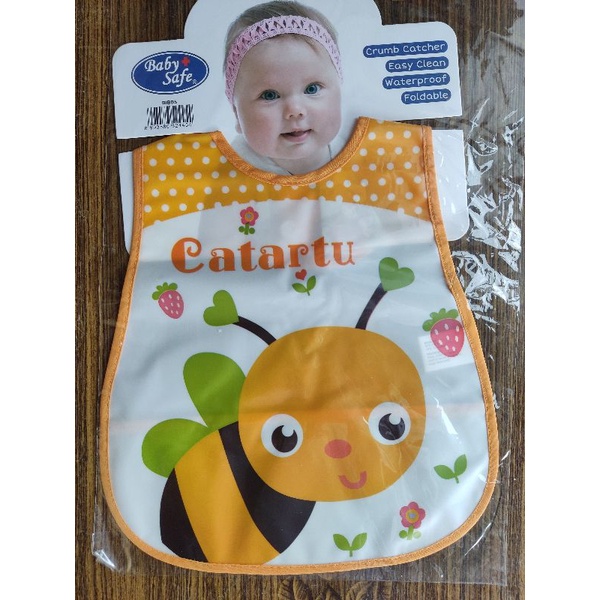 Baby safe Bib celemek makan slabber foldable dengan kantong