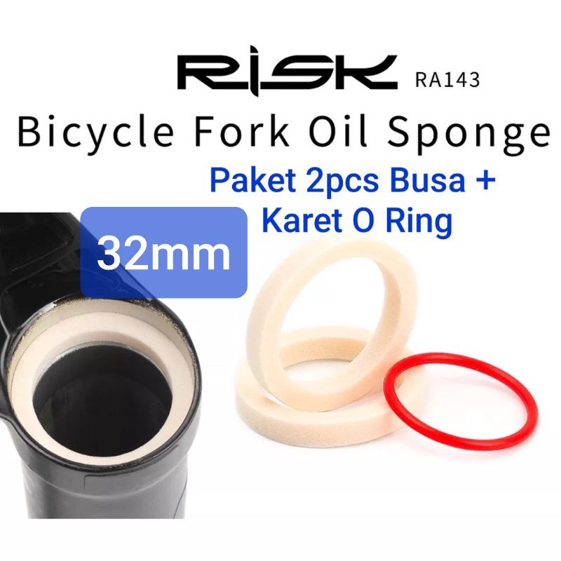 RISK Busa Seal Fork 2pcs Plus O Ring Karet Merah Size 32mm Ukuran 32 mm . Foam Sponge Spoon Spoons Pelumas Suspensi Stencion Sepeda