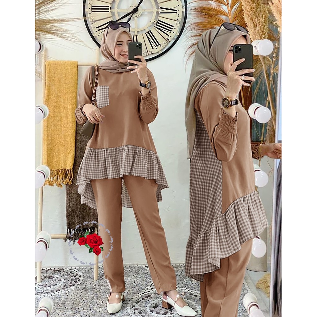 FWG - STELAN KAYESSA / STELAN TUNIK KOTAK / TUNIK SET TERBARU / PAKAIAN SETELAN TUNIK KOTAK