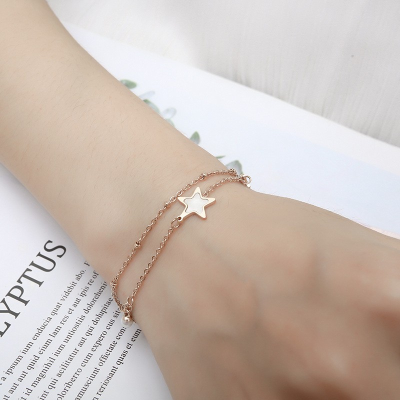 Gelang Titanium Rosegold Korea 2 Layer Bintang Putih - BB502