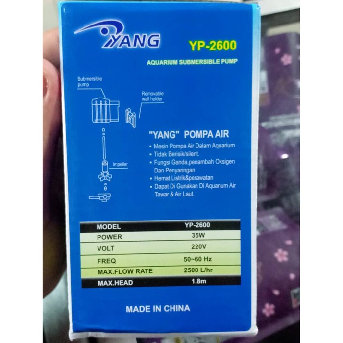 Yang YP 2600 Pompa Power Heads AKuarium Aquarium 35W 2500 Liter per Jam