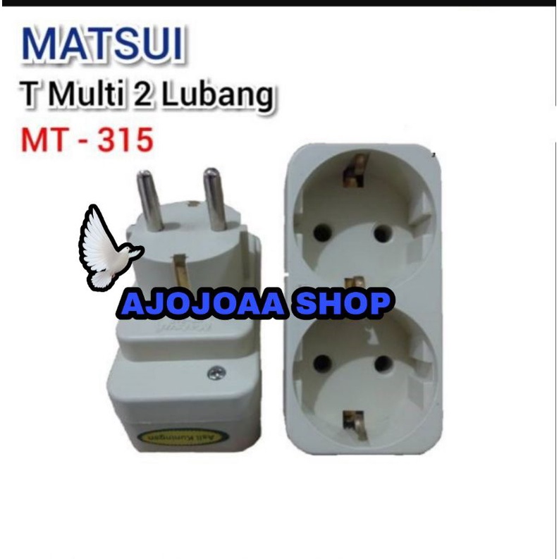 Steker T Multi + Stop Kontak 2 Lubang Putih MATSUI - MT315 PTH
