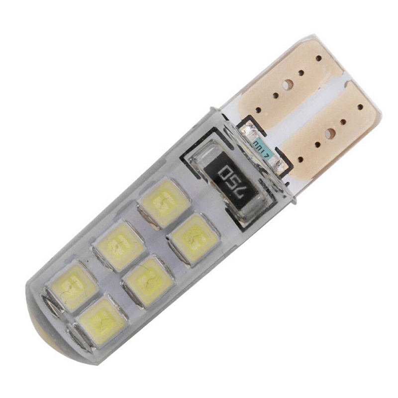 (LUCKID) 10pcs Lampu Xenon T10 W5W 12-SMD 2835 LED Canbus Error Bahan Silica