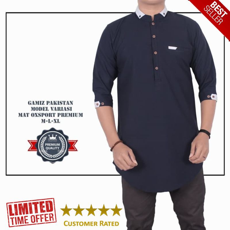 TERBARU kemeja muslim pria gamis pakistan - Biru Muda M Big Size Jumbo