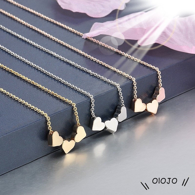 Kalung Rantai Liontin Hati Warna Rose Gold Gaya Korea Simple untuk Wanita- olo