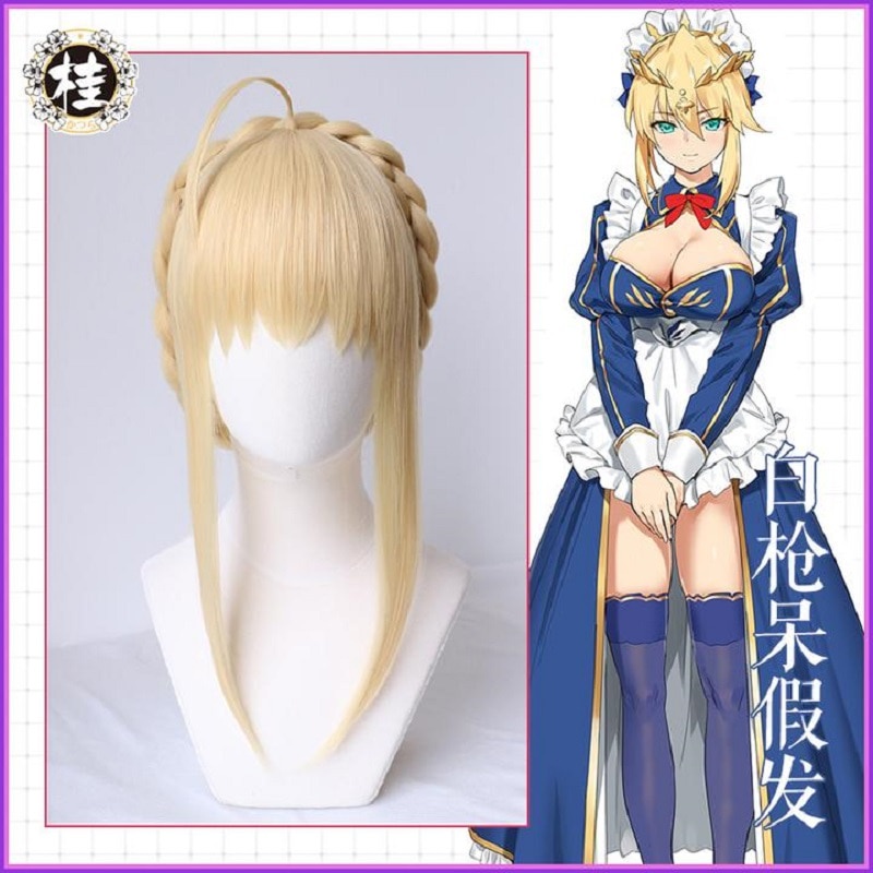 PREORDER UWOWO Fate Grand Order/FGO Artoria Pendragon (Lancer) Cosplay Wig 40cm Gold Wig