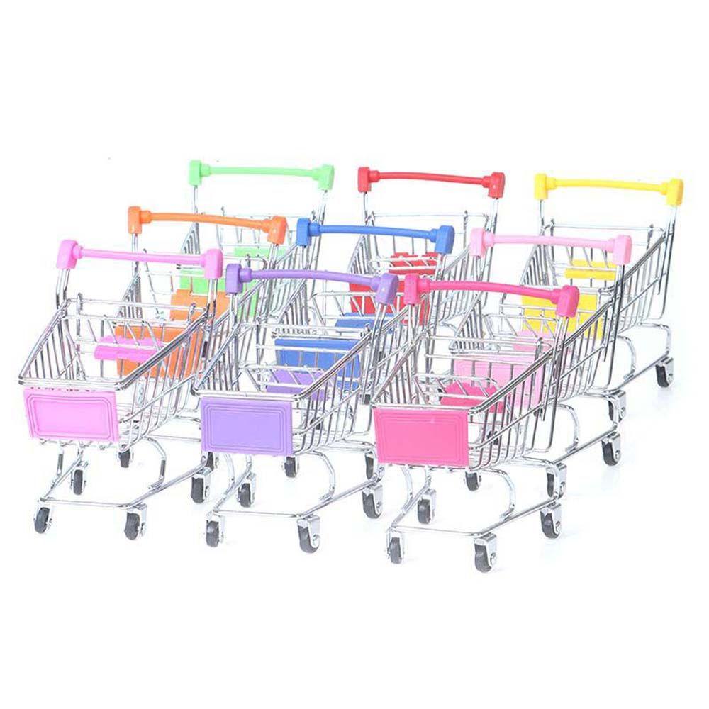 Mxbeauty Furniture Rumah Boneka Mini Anak Penyimpanan Mainan Keranjang Belanja Desktop Decor Pretend Play Toy Supermarket Handcart Trolley