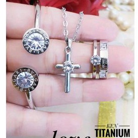 Titanium Set Perhiasan Wanita Silver Salib 138222