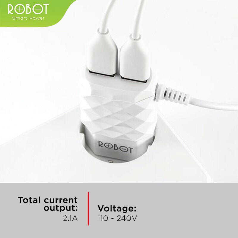 Robot Charger RT-K5 Dual USB Output Charge 3 Devices at the same time White