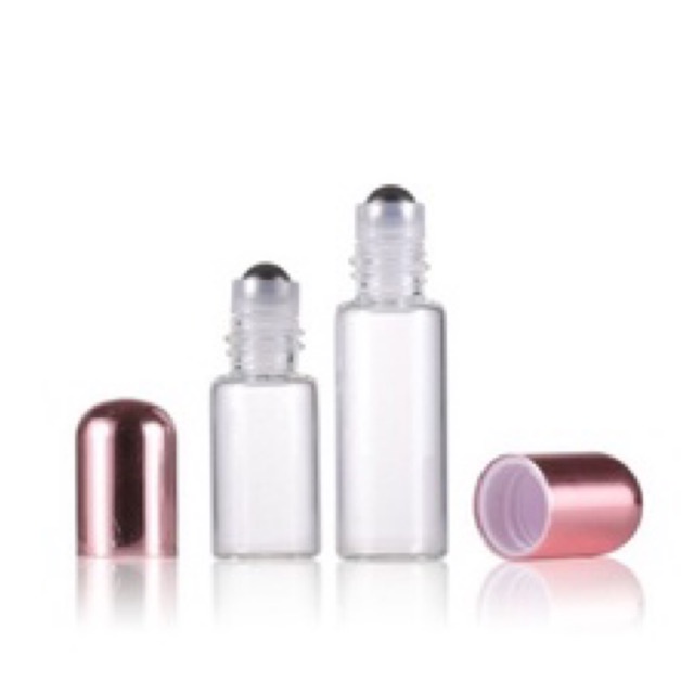 5ml Botol Clear Tutup Rose Gold Pink Roll On Glass Perfume Essential Oil Vials Stainless Roller Ball Travel Clear Bottle