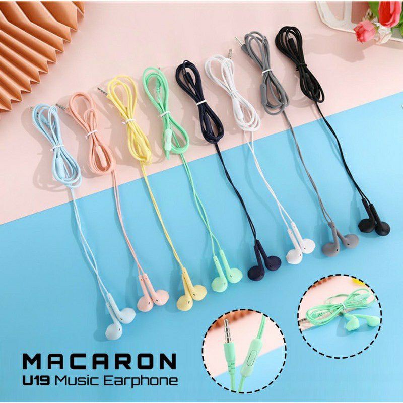 Headset Earphone Macaron U19 Hifi Extra Bass Handsfree Warna Warni