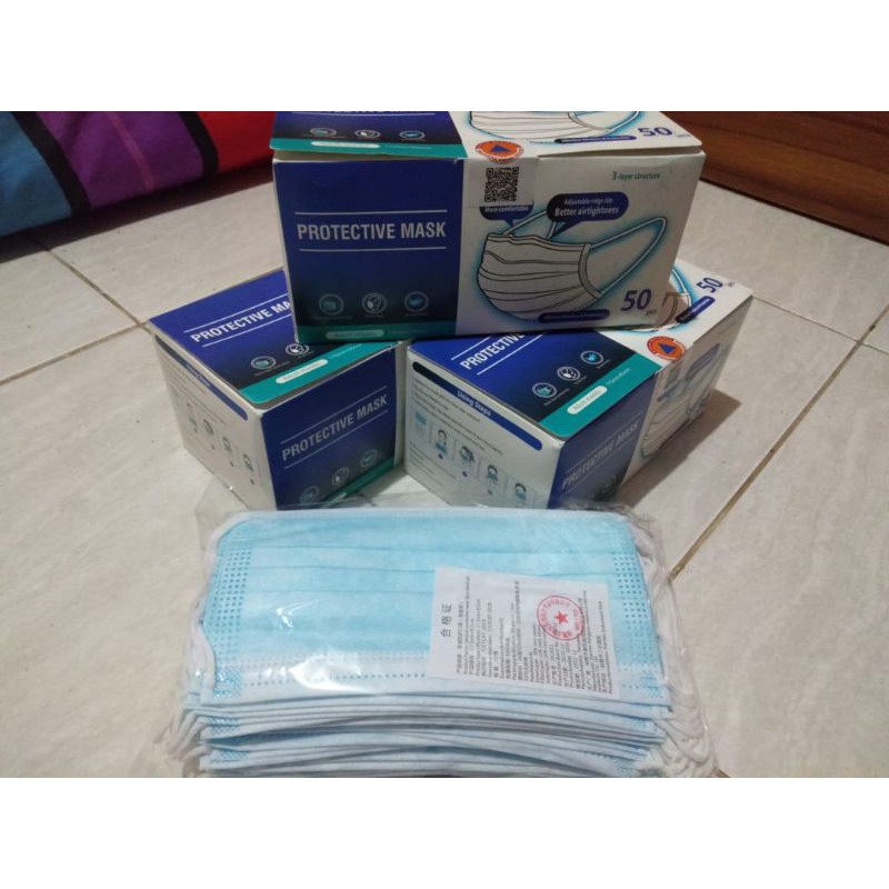 

MAASKER EARLOOP Warna Biru 3 Ply ( 1 Box isi 50 pcs)