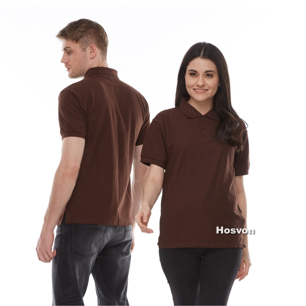 COKLAT TUA Hosvon Kaos Kerah Wangki COTTON 100% Size S-XXL ( PRIA &amp; WANITA )