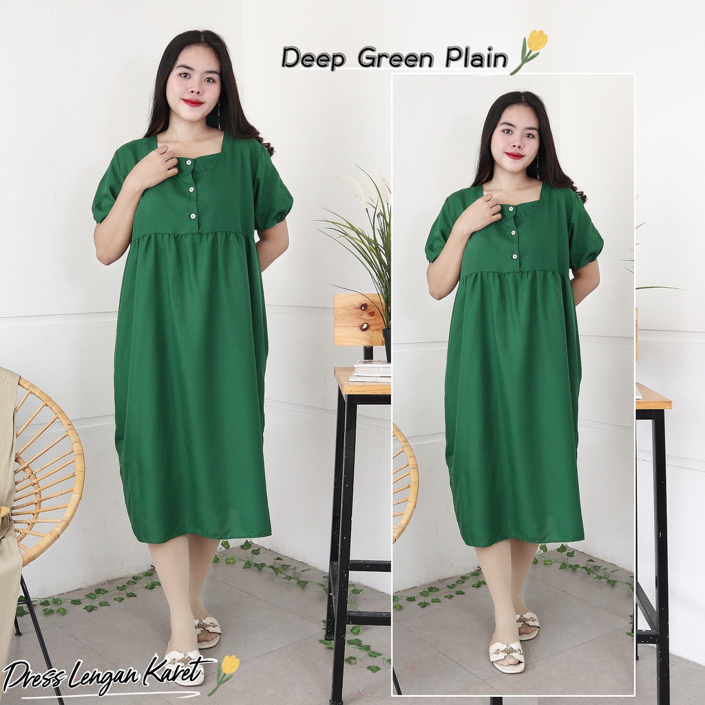 IZANY  Daster Dewasa Lengan Karet / Dress Wanita Lengan Karet Polos Plain-DEEP GREEN PLAIN