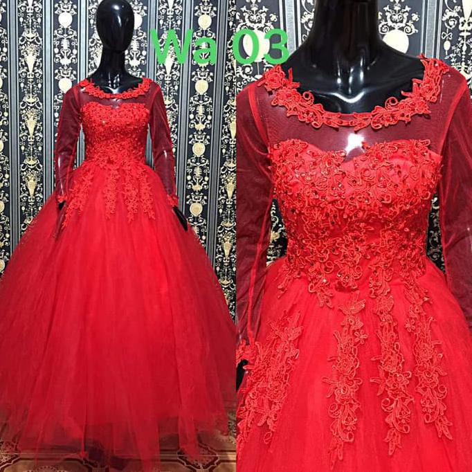 Gaun Pengantin Merah/Gaun Sangjit Merah/Gaun Prewed Merah Import K4543