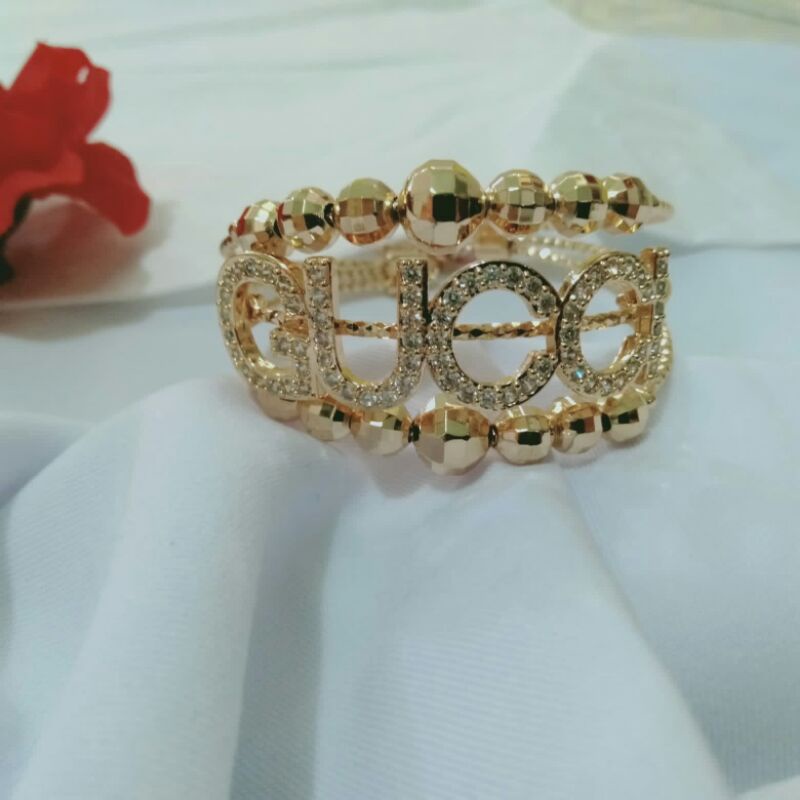 Gelang Titanium Asli Emas Wanita Rantai Gold gelang plat besar gucci lapis mas 18k