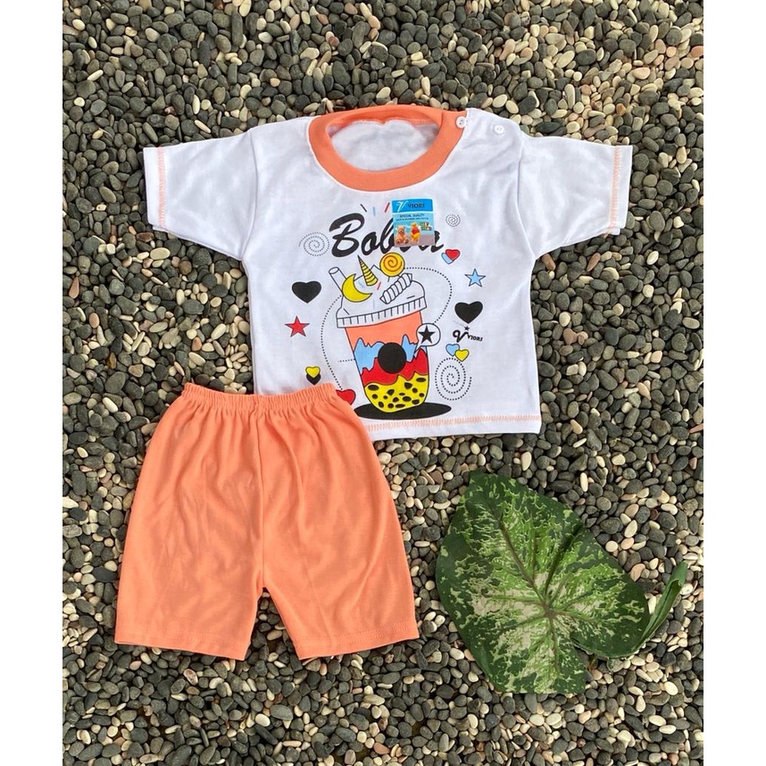 baju bayi lucu murah motif booba setelan PENDEK 3-18 bulan