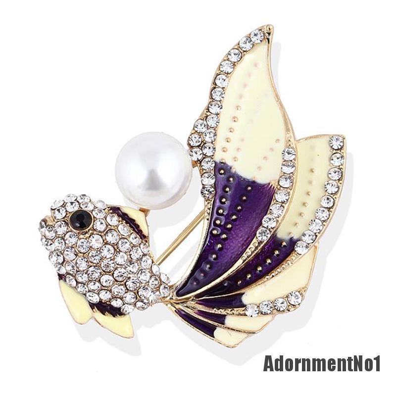 (Adornmentno1) 1pc Bros Pin Bentuk Ikan Mas Aksen Kristal Berlian Imitasi Untuk Wanita / Pesta Pernikahan