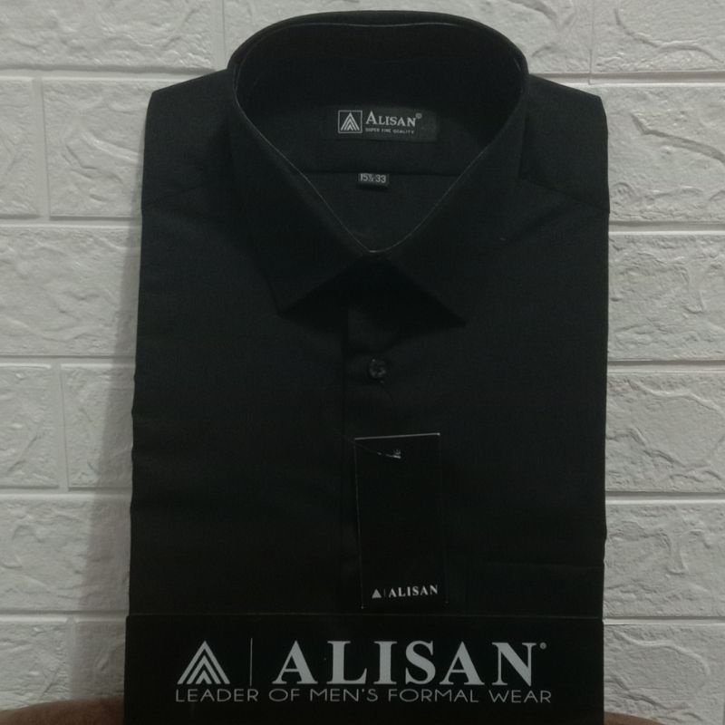Kemeja Alisan Polos Lengan Panjang Warna Hitam