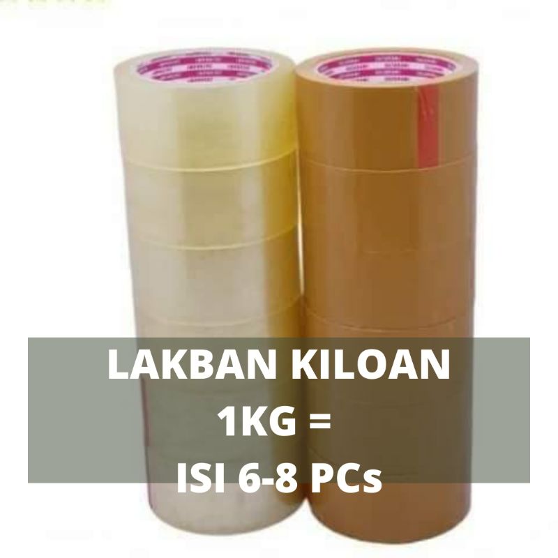 

Termurah Lakban kiloan campur bening coklat printing 72yard dan 100yard