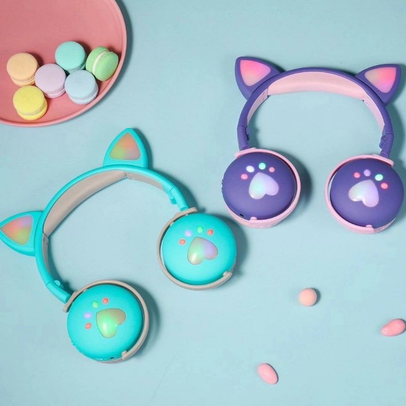 BK1 Cat Ear Headphone Wireless Bluetooth 5.0 / Headphone Gaming Telinga Kucing dengan Lampu LED