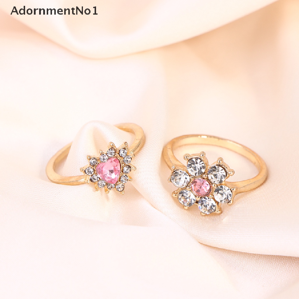 (AdornmentNo1) 8pcs / Set Cincin Gaya Punk Motif Hati Aksen Batu Kilau Warna Pink Untuk Perhiasan Wanita