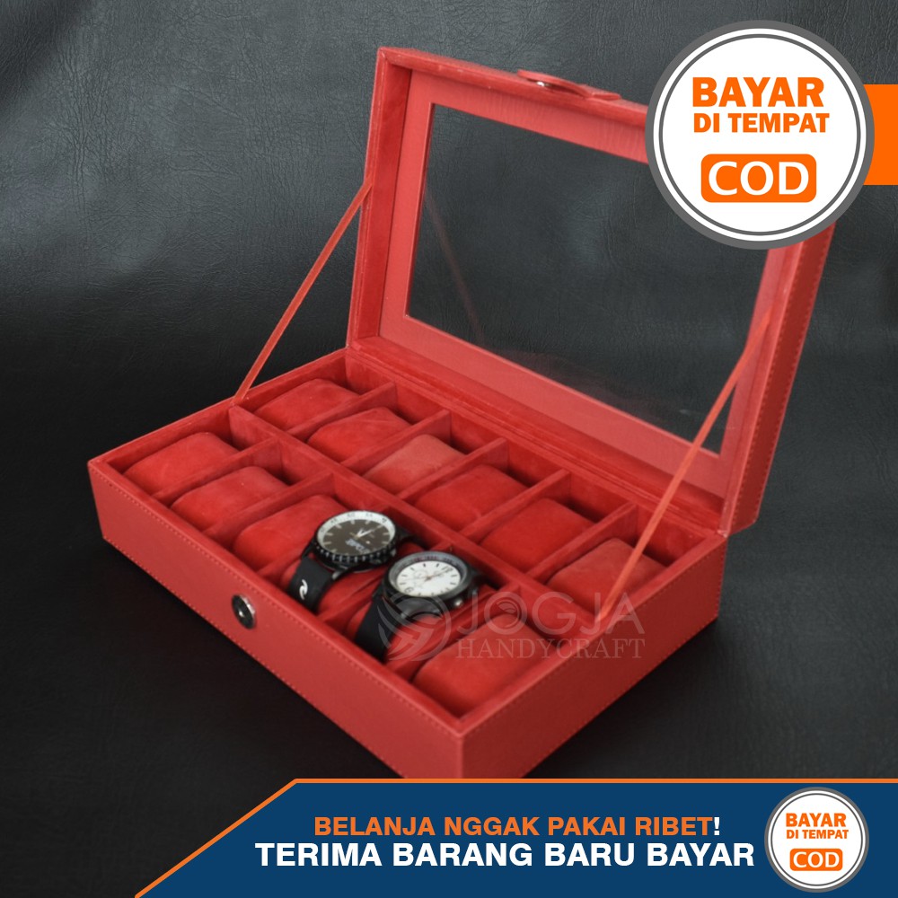 (PROMO) FULL COLOR Kotak Tempat Jam Tangan Isi 12 / Box Jam / Watch Box /  Wadah Jam-Merah