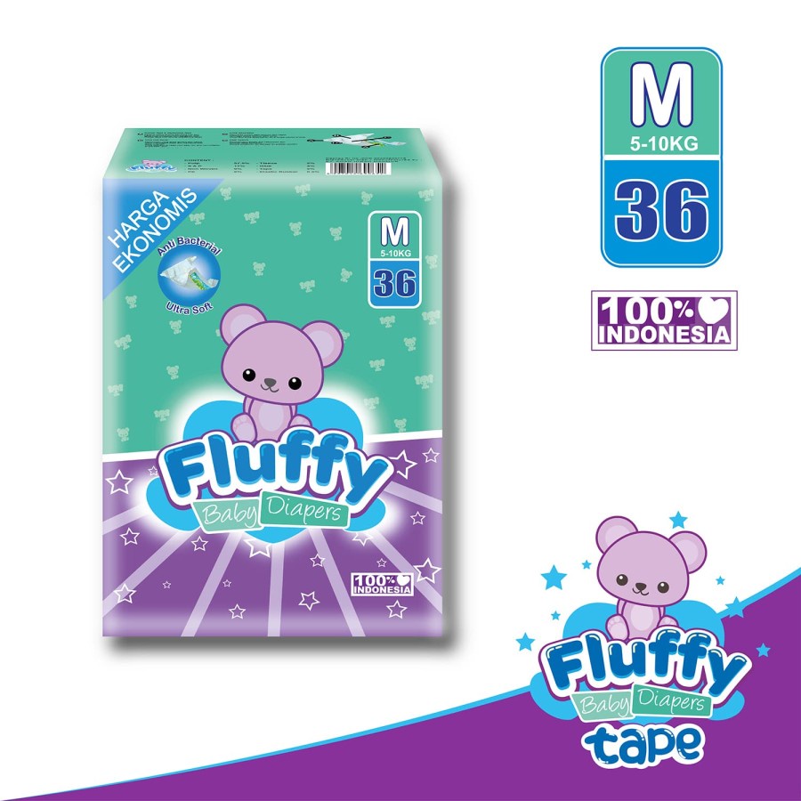 Fluffy Popok bayi Perekat M isi 36 Baby Diapers NB-M36 -10Kg New Born