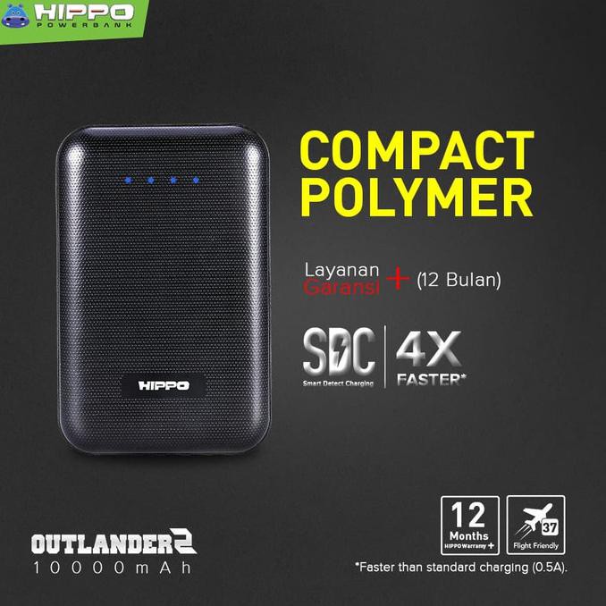 Pb7467796- Hippo Power Bank Outlander 2 10000 Mah Sdc Smart Detect Charging - Black Y468R57Ds