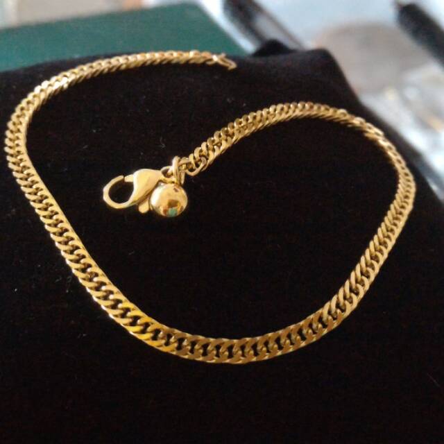 Gelang tangan kaki titanium rantai gold emas kecil