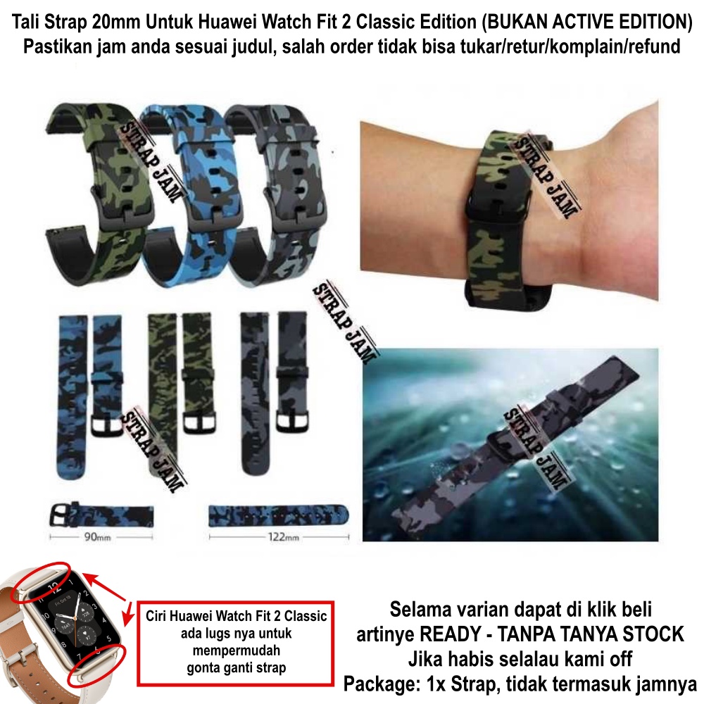 Strap Huawei Watch Fit 2 Classic - Tali Jam 20mm Rubber Camo Army Keren