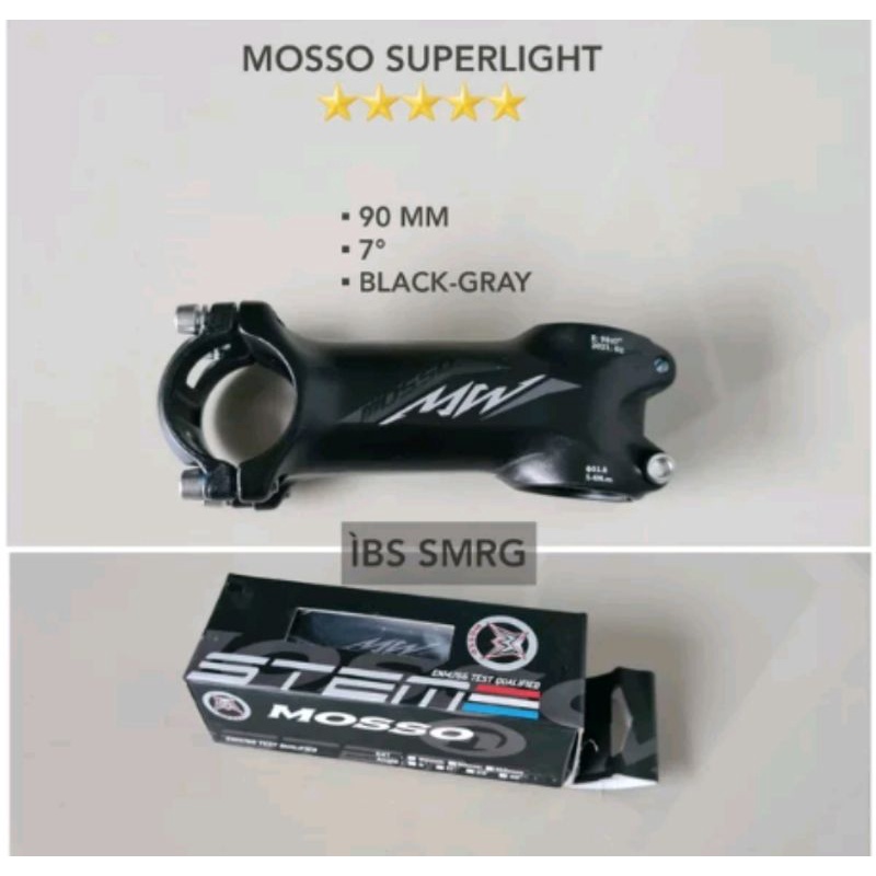 Stem Mosso Super Light Panjang 90 x 31.8 MM Angle 7 Derajat Black Gray - 9 Cm Alloy Alumunium Ringan bisa sepeda mtb roadbike balap road bike dll