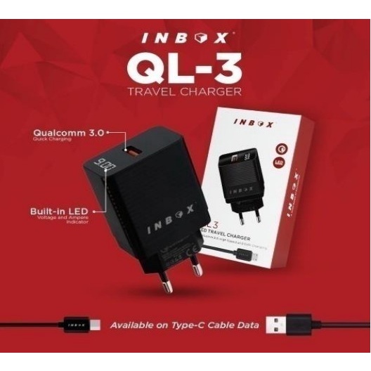 INBOX Charger QL-3 Charger LED 3.1A QC 3.0 Fast Charging Free Kabel Data QL3 Charger HP QL 3