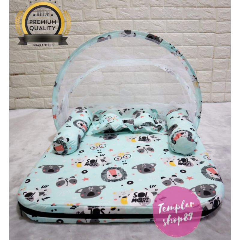 Kasur Bayi Lipat Kelambu Set Baru Lahir Murah  bisa bayar di tempat/cod premium quality-Baby blue lipat