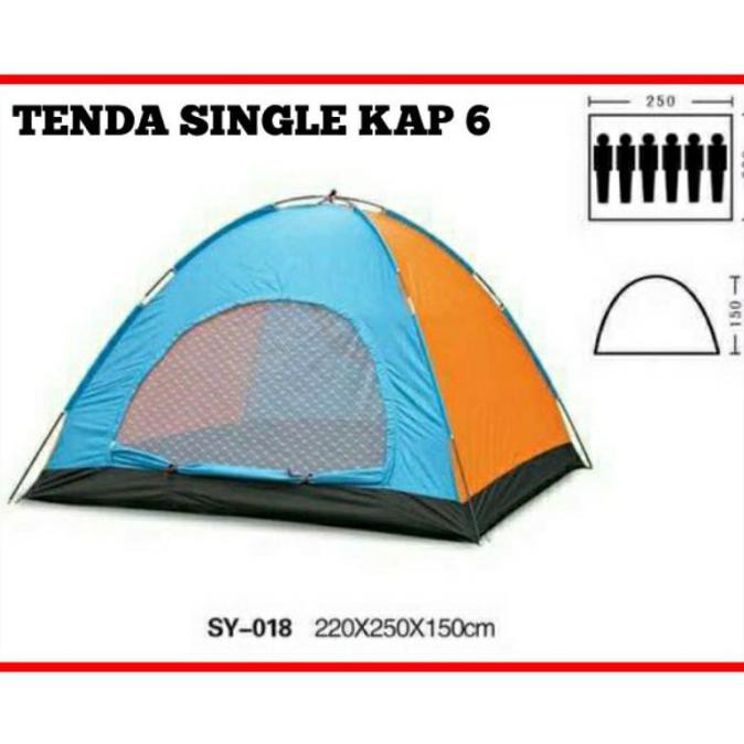 KUALITAS ORIGINAL GERCEP TENDA CAMPING SINGLE LAYER KAP 6 ORANG TENDA