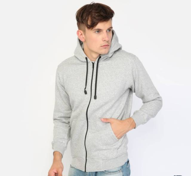 Jaket Sweater Polos Pria Wanita Hoodie ZIPPER Abu Misty Disrto murah