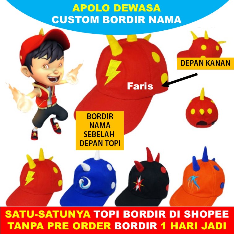 Topi Anak Baseball Boboiboy Bordir Nama Anak Usia 2- 10 Tahun Karakter Bo boi boy