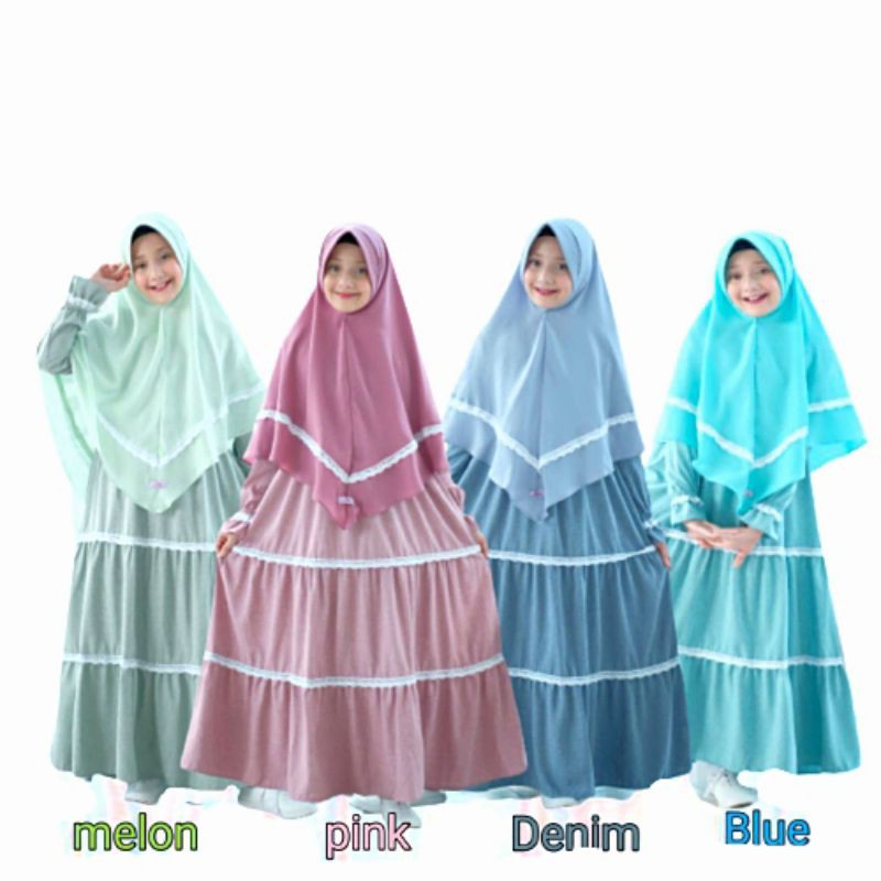 BAJU GAMIS MUSLIM ANAK PEREMPUAN SET KERUDUNG SYARI 2-14TAHUN POLOS