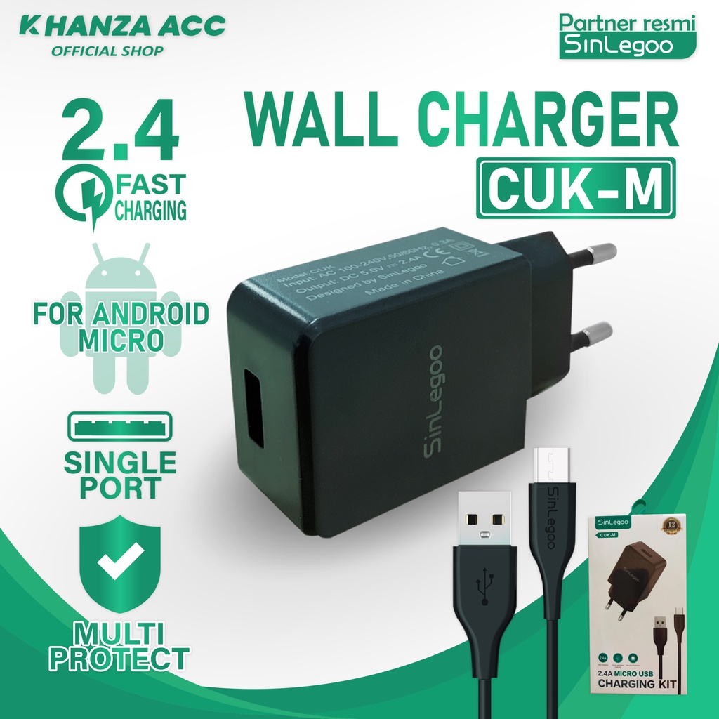 KHANZAACC SINLEGOO CUK-M Wall Charger Plus Kabel Data 2.4A Micro USB Single Port