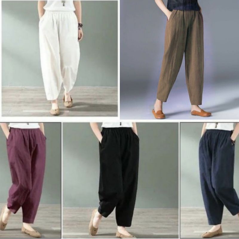Gavier celana harem casual longgar wanita bahan katun rami (BASIC TROUSER LINEN PANTS)