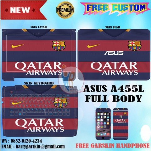 Original Garskin Laptop Full Body Asus A455L Motif Barca Free 1 Garskin HP