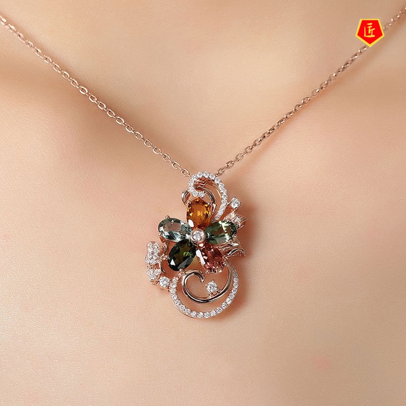 [Ready Stock]Five-Color Flower Zircon Pendant 18K Rose Gold Fashion Elegant