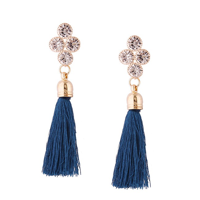 LRC ANting Tusuk Fashion Diamond Decorated Long Tassel Earrings