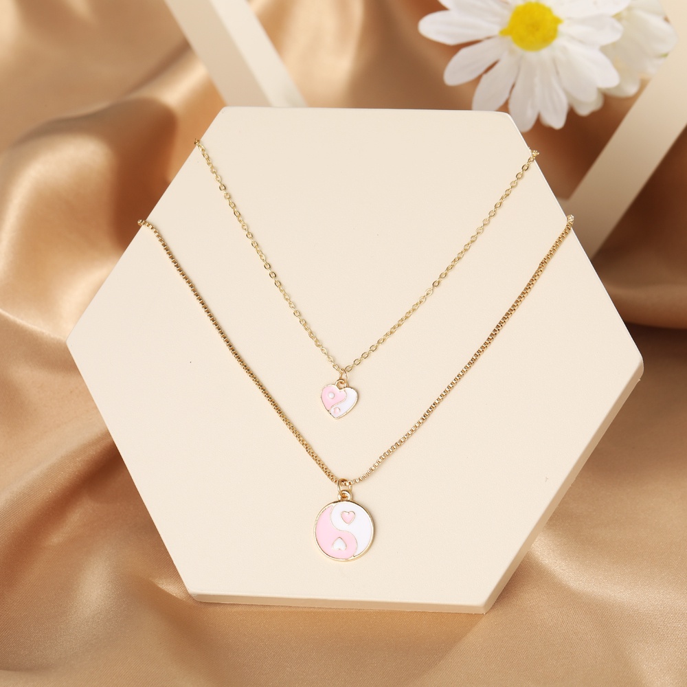 YEEZII Korean Fashion Heart-shaped Tai Chi Pendant Necklace Multi-layer Metal Choker Women Accessories
