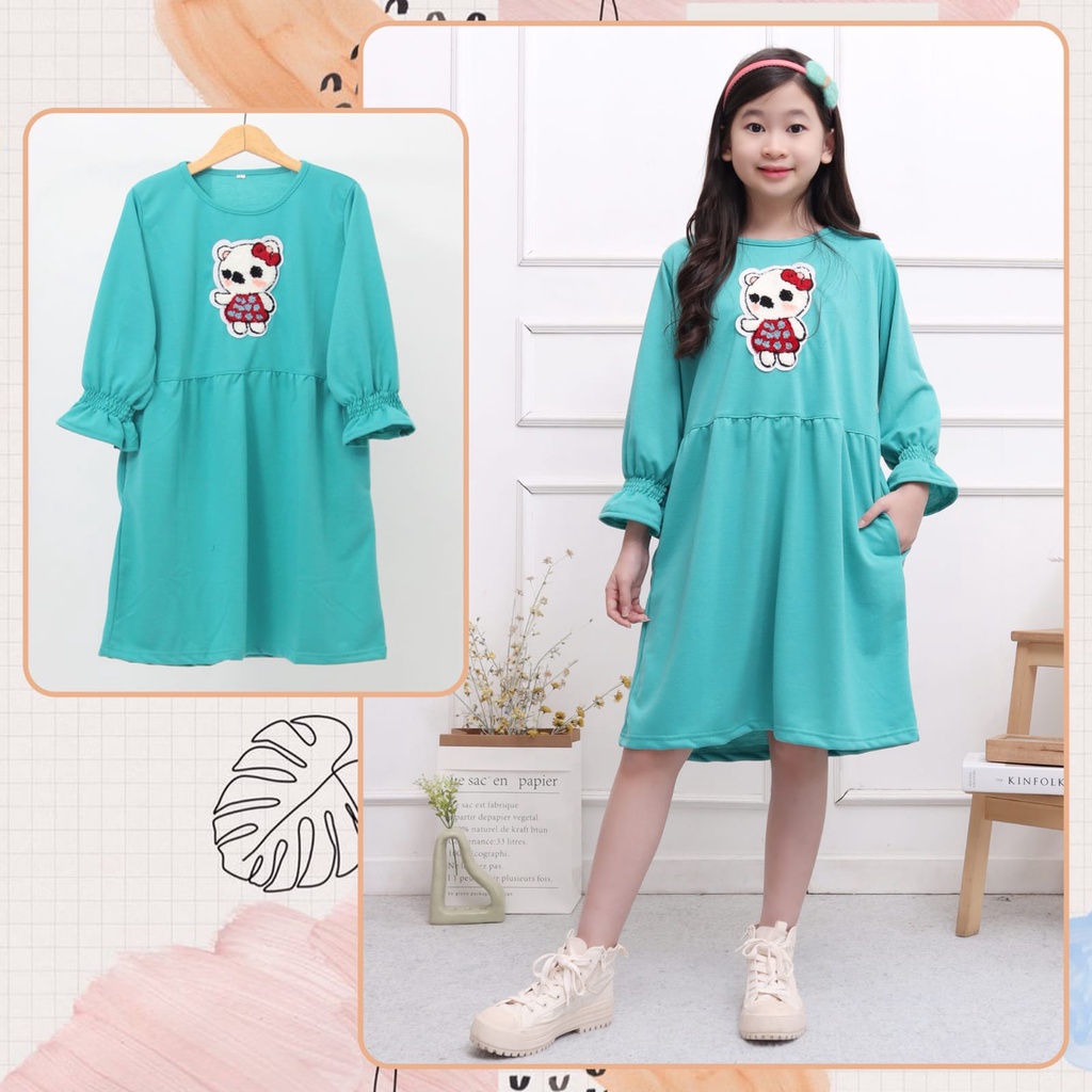 Dress Tunik Anak Perempuan Fashion Korea Lengan Panjang 3-15 Tahun