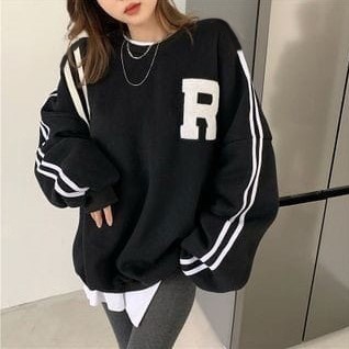 Sweater Sporty Initial R XXL | Korean Sport Style Sweatshirt Terbaru | Bahan Fleece | Ukuran Allsize