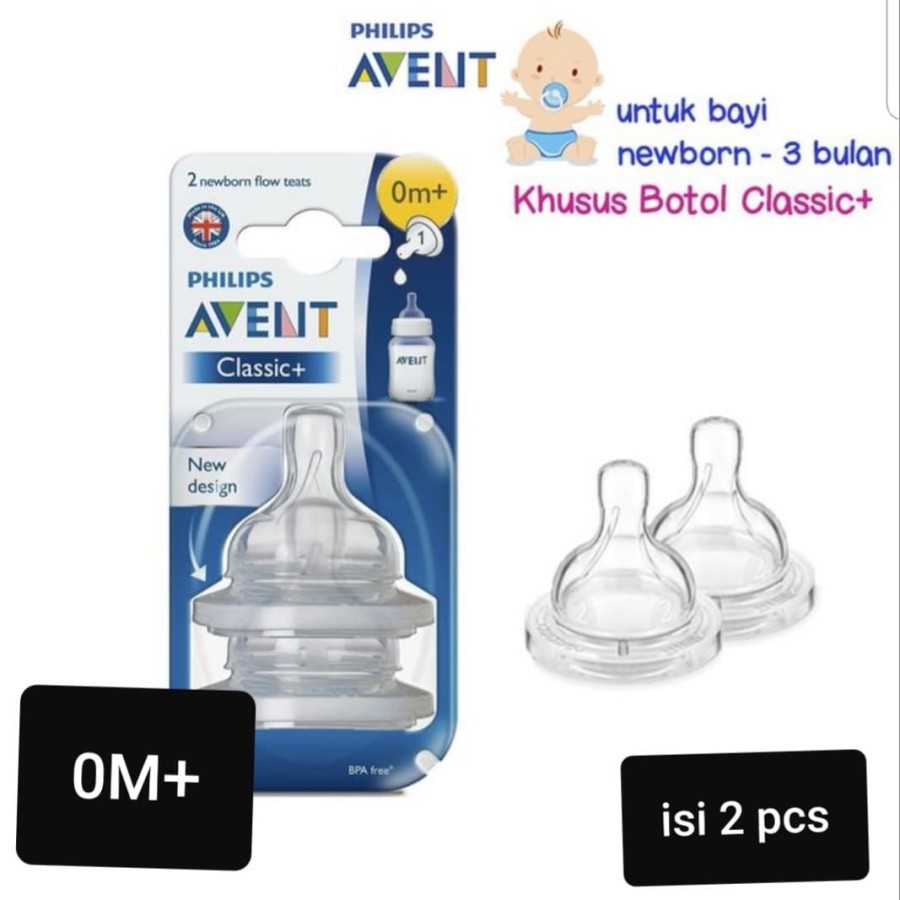 KHUSUS 0M+ = isi 2 pcs Philips Avent Dot Teat Nipple CLASSIC ORI ASLI